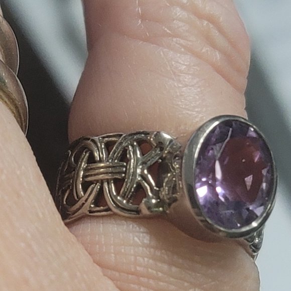 Amethyst Sterling Silver Celtic Borre Ring in Sterling Silver Size 7 or 8 - Picture 2 of 6